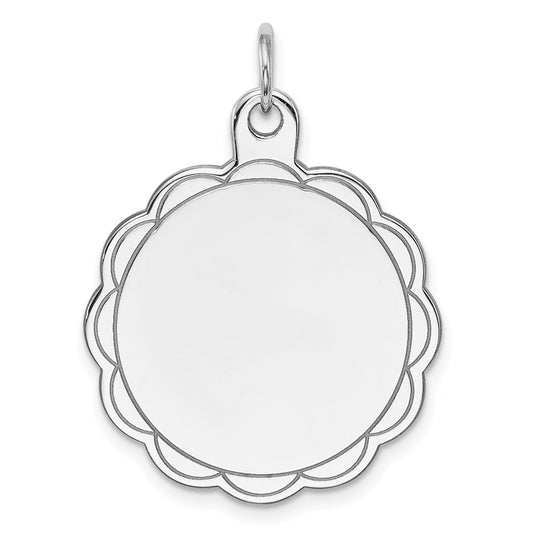 Sterling Silver Rh-plt Engraveable Polished Front/Satin Back Disc Charm