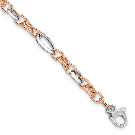 14K Two-tone White and Rose Fancy Link Bracelet 8  inches