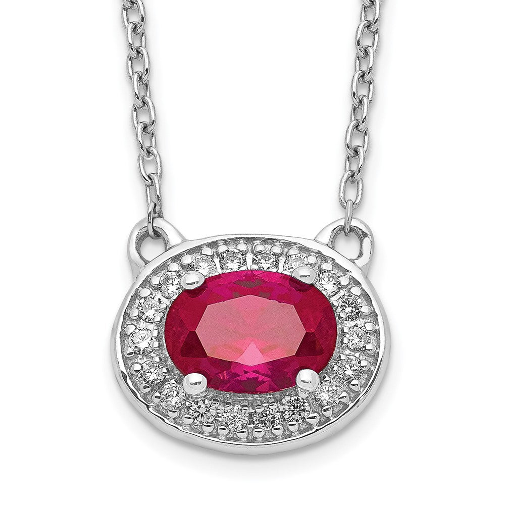 14k White Gold Diamond and Oval Ruby 18 inch Necklace
