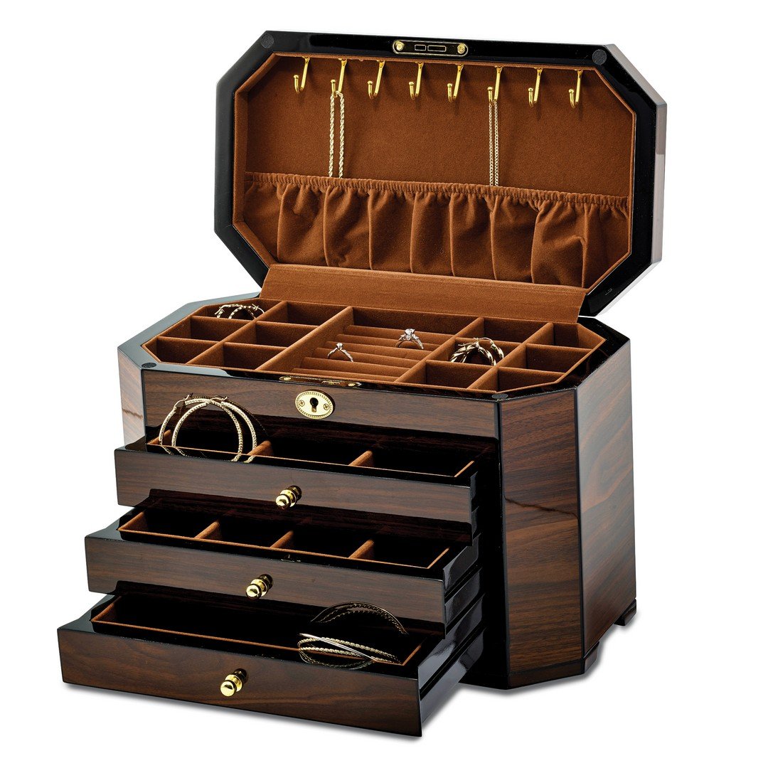 Walnut with Black Accents Jewelry Chest