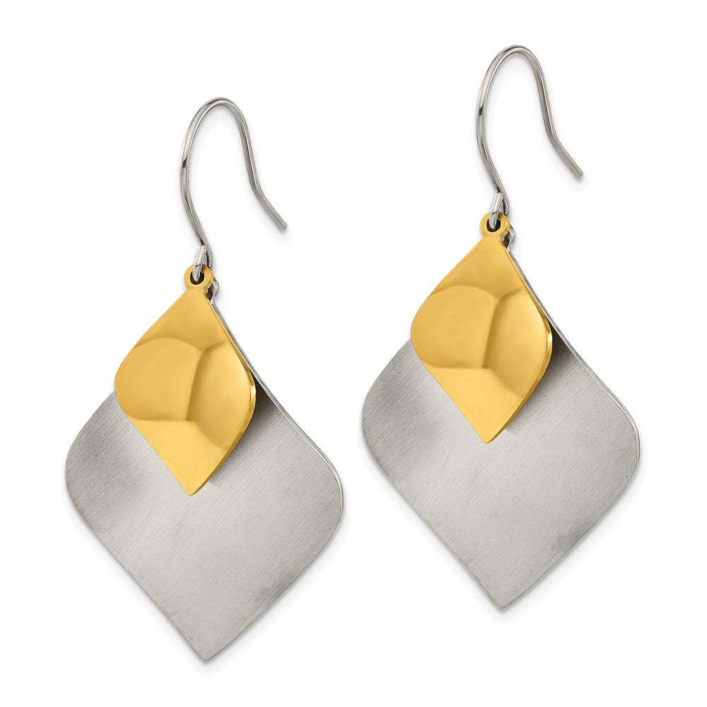 Stainless Steel Brushed & Polished Yellow IP-plated Shepherd Hook Earrings