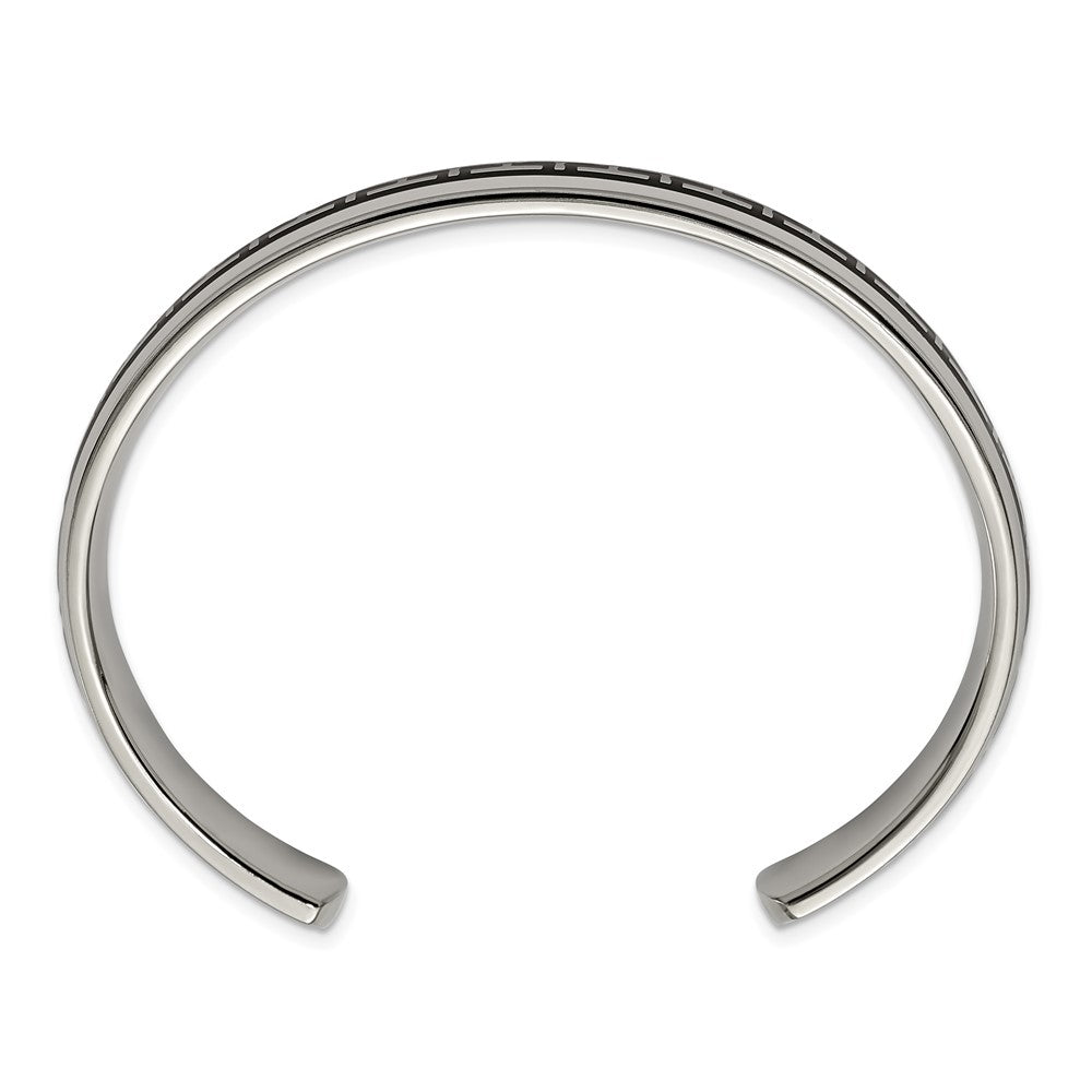 Titanium Polished w/Black Rubber Design Cuff Bangle 7.25 inches