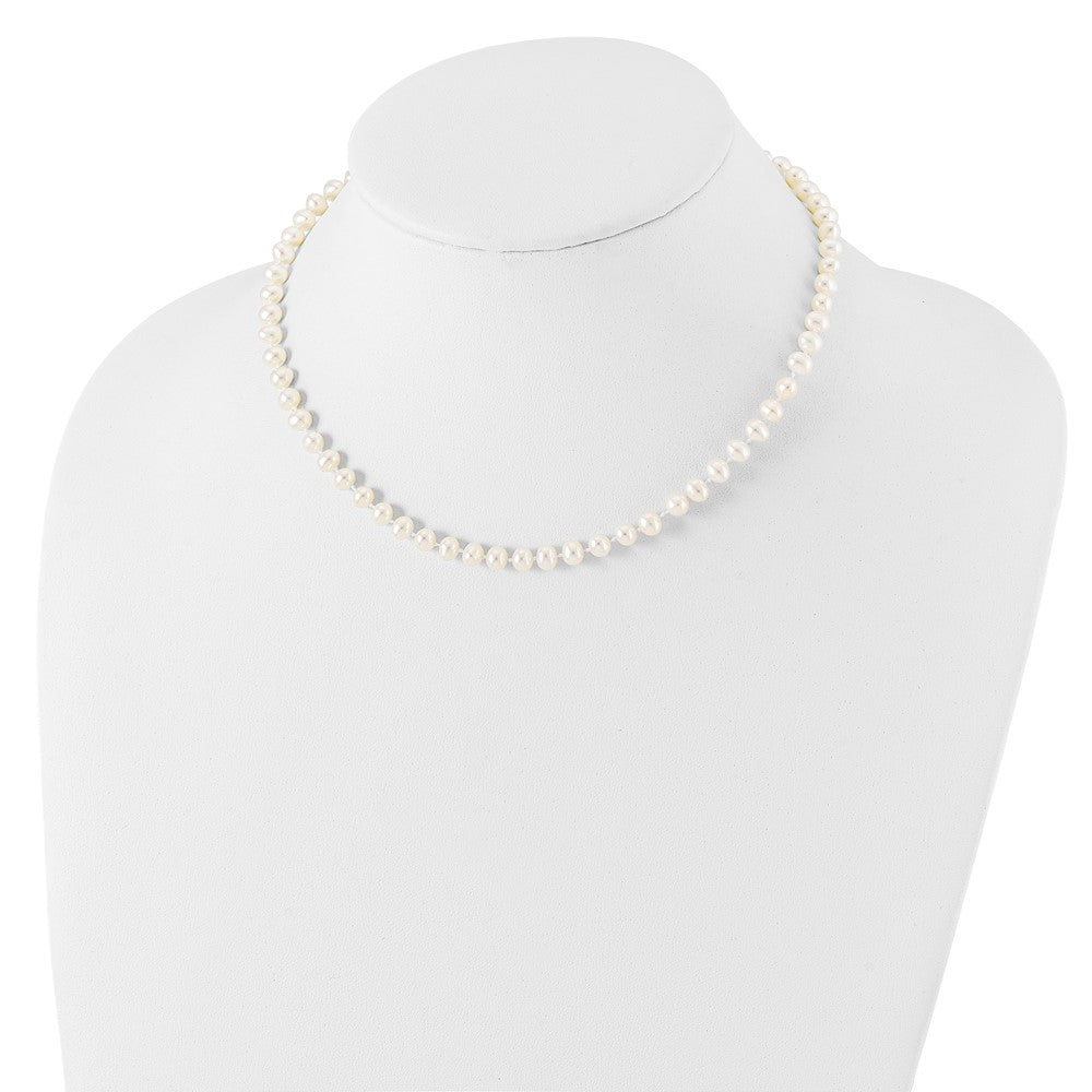 Sterling Silver Madi K Rhodium-plated 5-6mm White Semi-Round Freshwater Cultured Pearl 14 inch with 2 inch Extension Children's Necklace 14 Inches