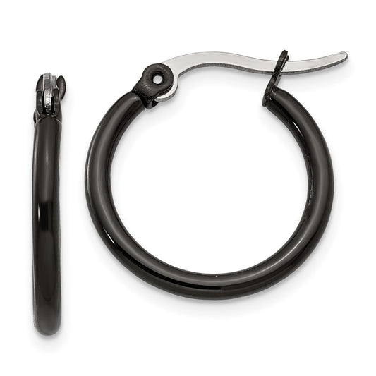 Stainless Steel Polished Black IP-plated 19mm Diameter Hoop Earrings