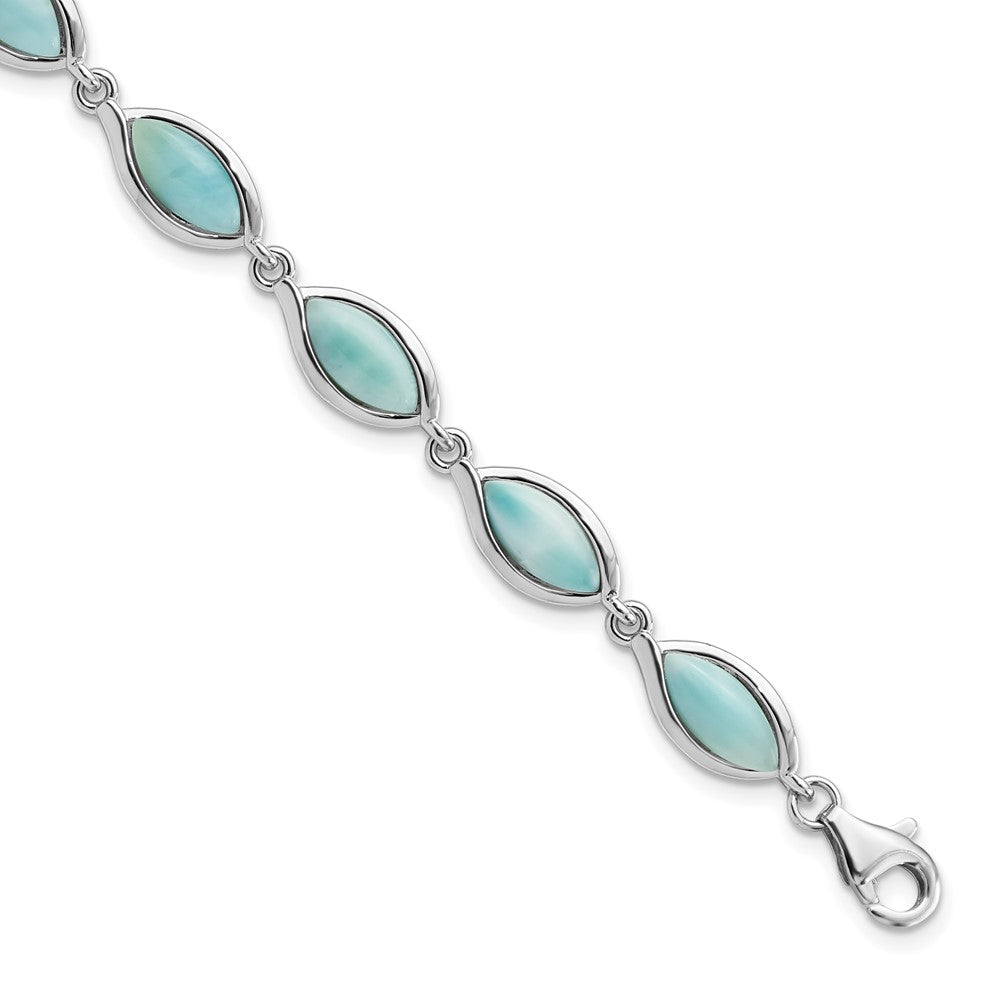 Sterling Silver Rhodium-plated Polished Marquise Shape Larimar Bracelet 8 inches