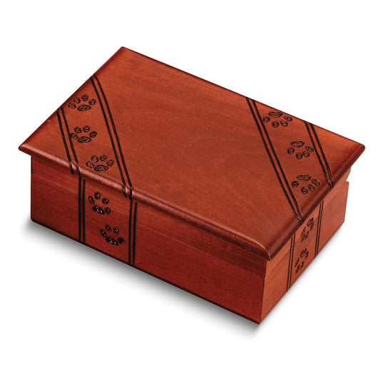 Paw Prints Carved Handcrafted Keepsake Wooden Box