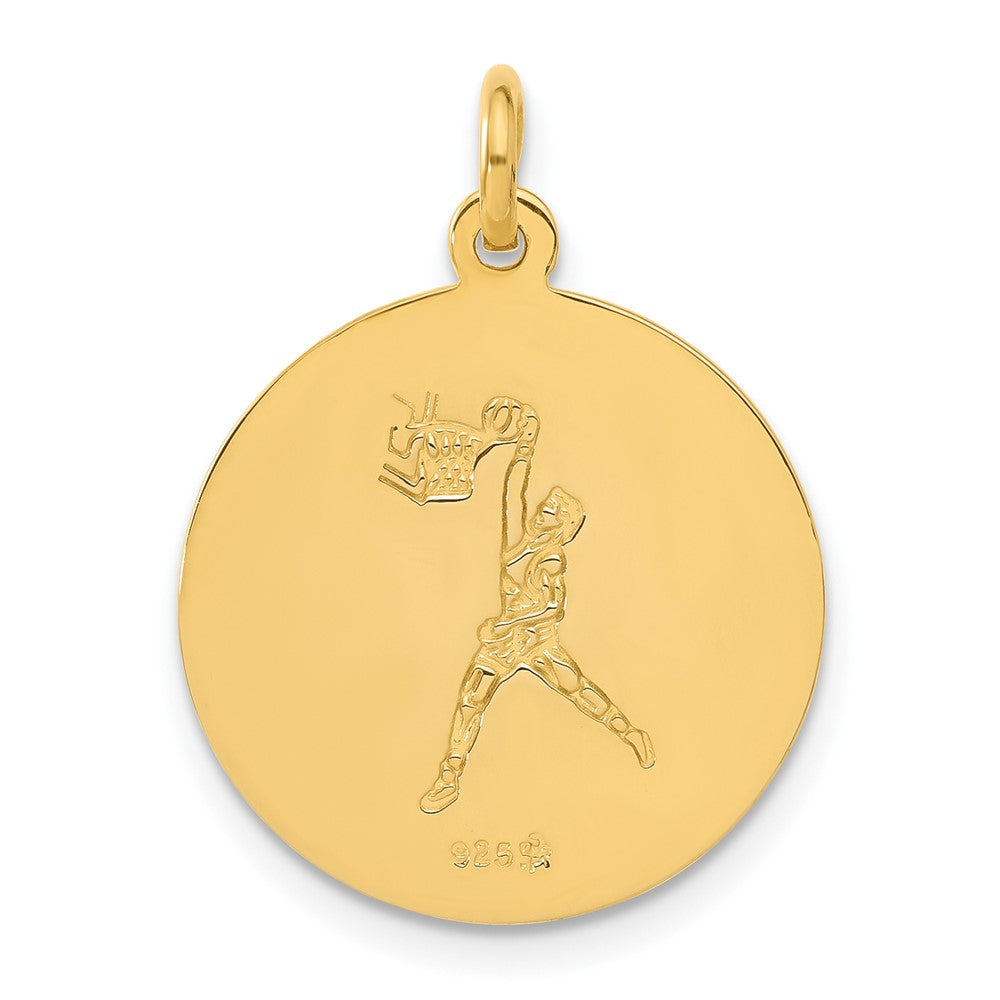 Sterling Silver 24k Gold-plated Basketball St. Christopher Medal Pendant