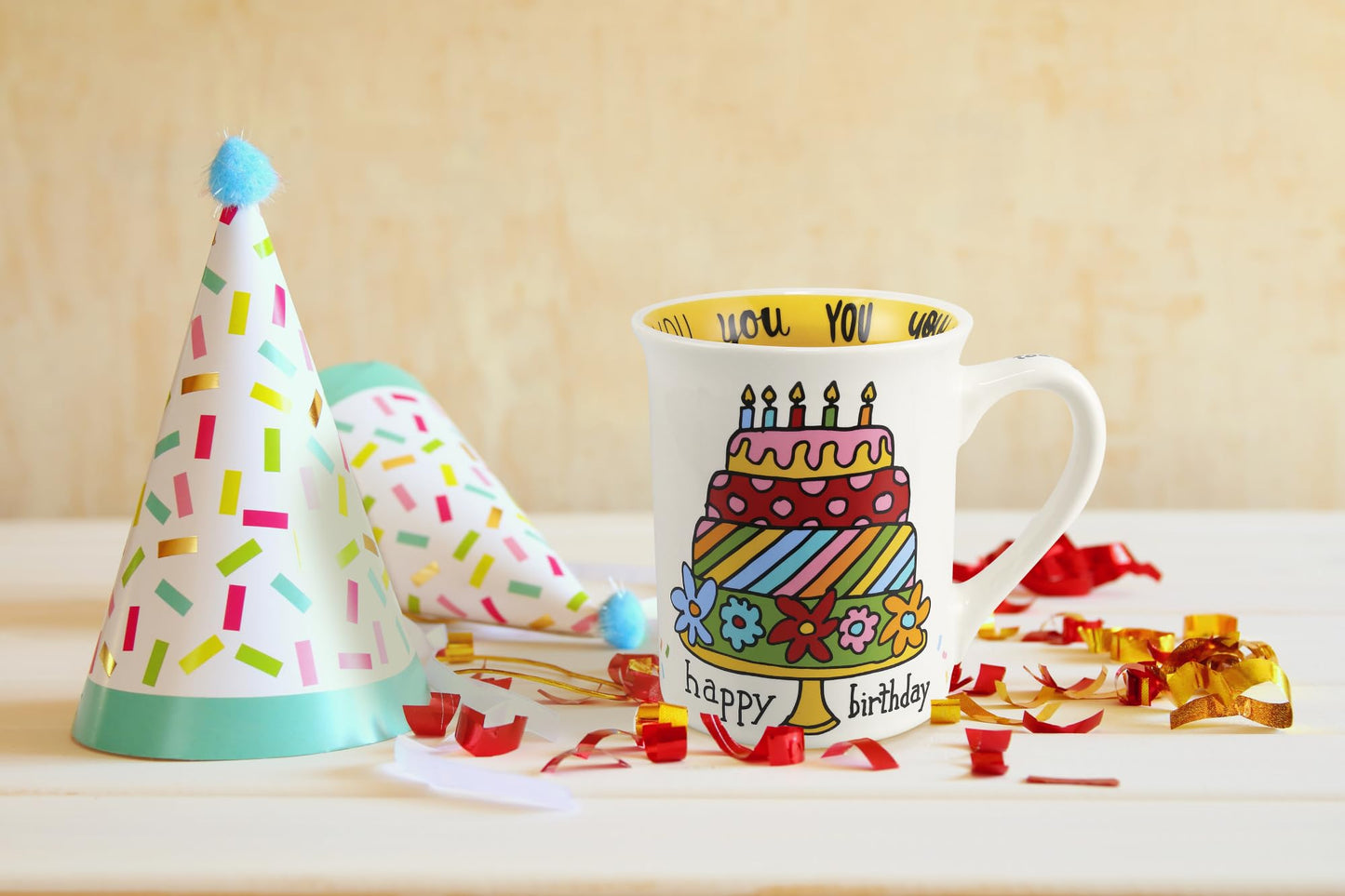 Enesco Happy Birthday You Mug - One Mug 4.5 Inch, Ceramic - Cake Candles 6013256