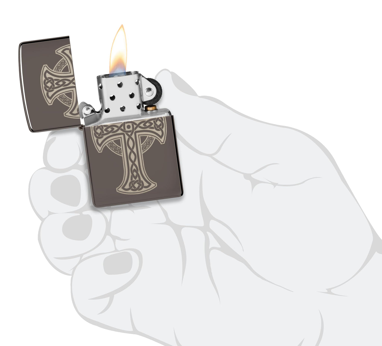 Zippo 48614 Black Ice Celtic Cross Design Windproof Pocket Lighter