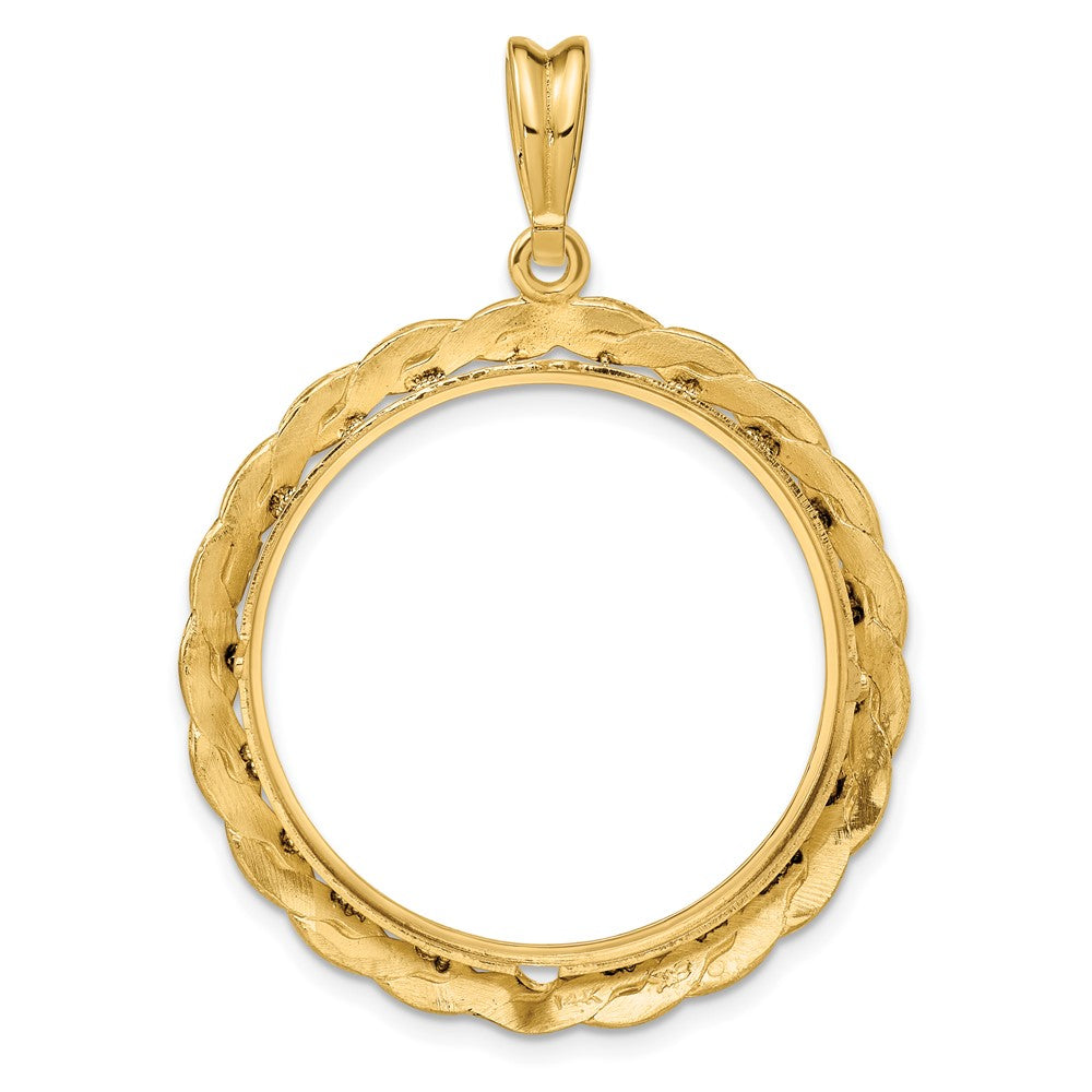 Wideband Distinguished Coin Jewelry 14k Polished and Textured Braided 27.5mm Prong Coin Bezel Pendant
