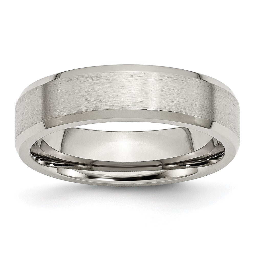 Stainless Steel Brushed and Polished 6mm Flat Beveled Edge Band Size - 10.5