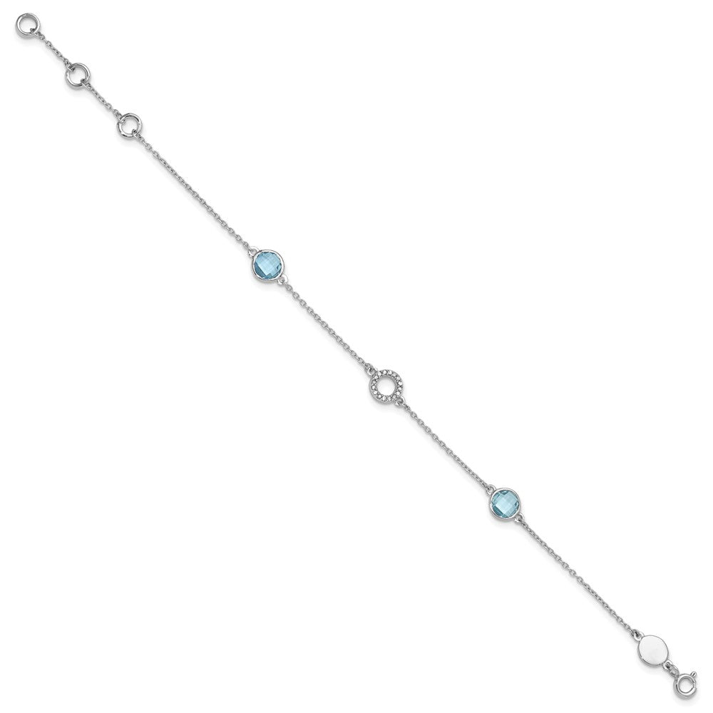 White Ice Sterling Silver Rhodium-plated 6.25 Inch Blue Topaz and Diamond Bracelet with 1 Inch Extender 7.25 inches