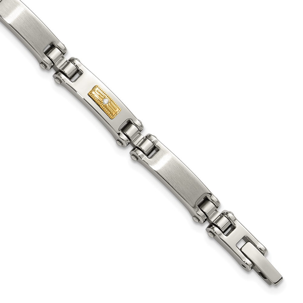 Chisel Stainless Steel Brushed and Polished with 14K Gold Accent and 1/20ct. Diamond 8.5 inch Bracelet 8.5 inches