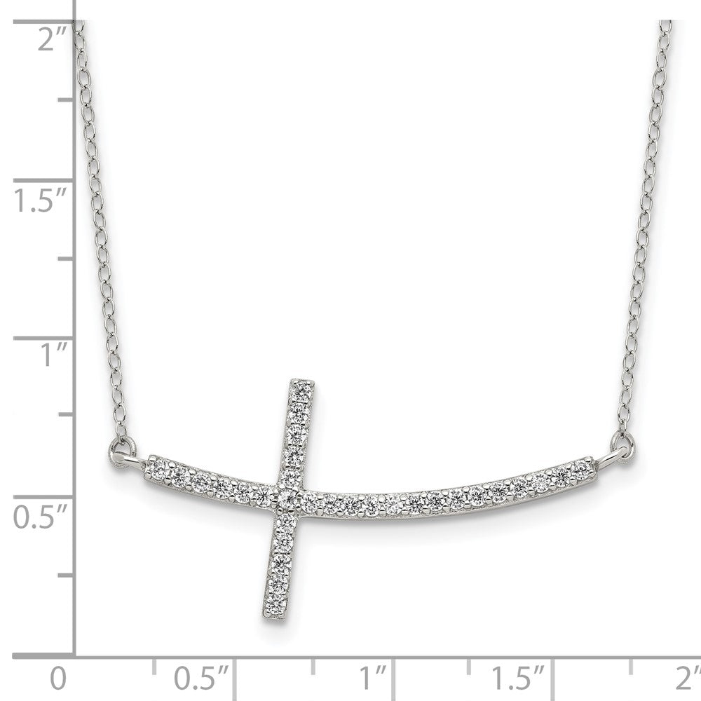 Sterling Silver Rhodium-plated CZ Sideways Cross w/2in Ext Necklace 16 Inches