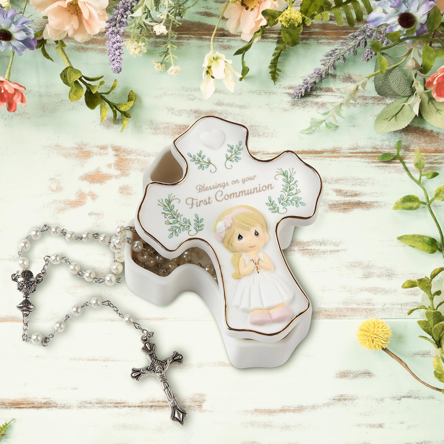 Precious Moments Blessings On Your First Communion Girl Rosary Box with Rosary, Count 1