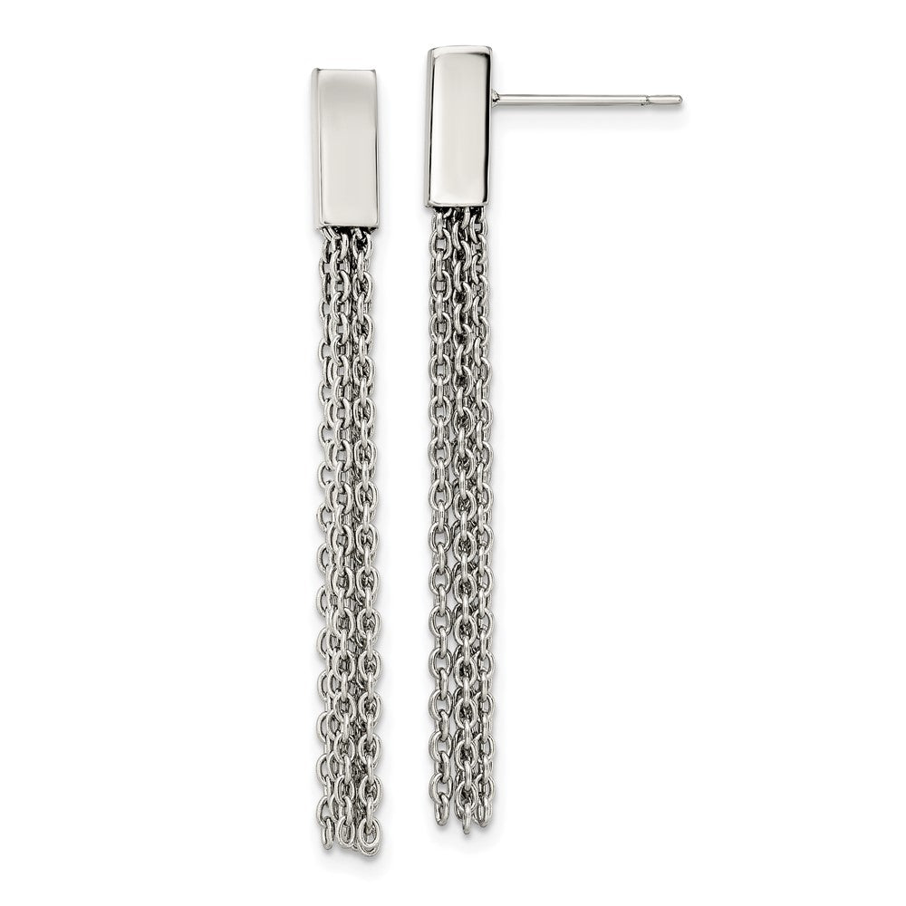 Stainless Steel Polished Multi Chain Dangle Post Earrings