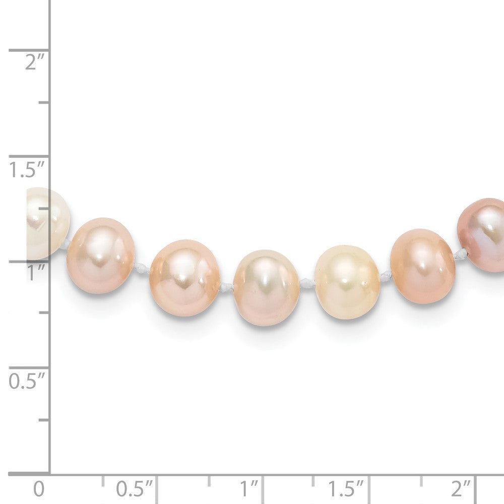 Sterling Silver Rhodium-plated 8-9mm Multi-color Near-Round Freshwater Cultured Pearl 20 inch Necklace 20 Inches