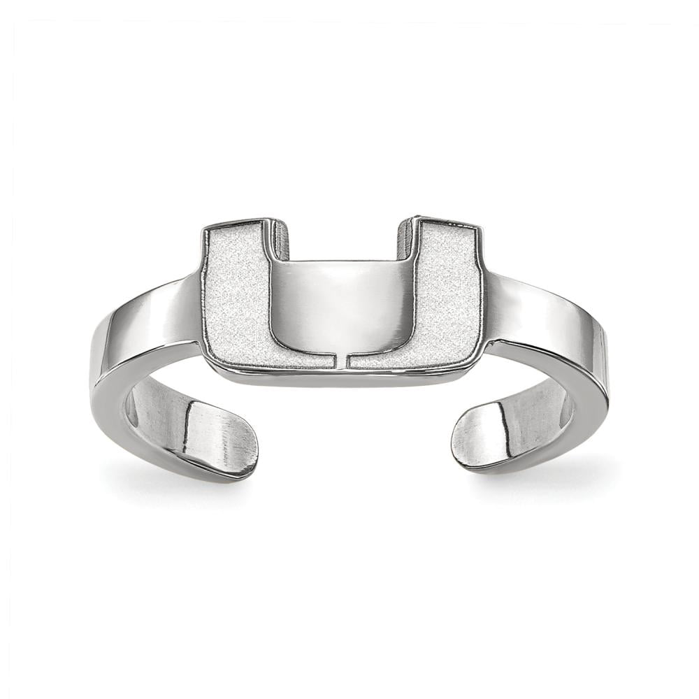 Sterling Silver Rhodium-plated LogoArt University of Miami Florida Letter U Toe Ring #Q-SS029UMF