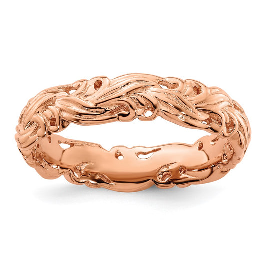 Sterling Silver Stackable Expressions Pink-plated Carved Band Size -7