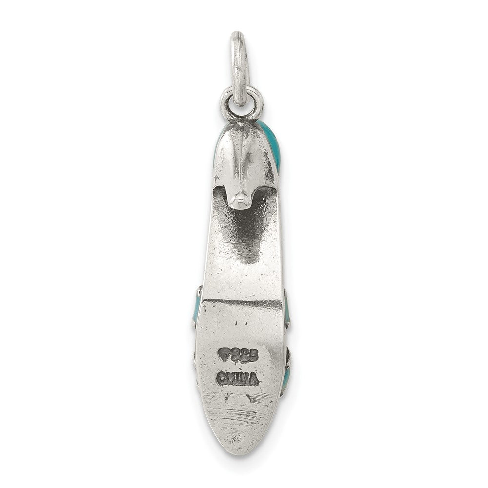 Sterling Silver Marcasite & Blue Enameled High Heel Shoe Charm