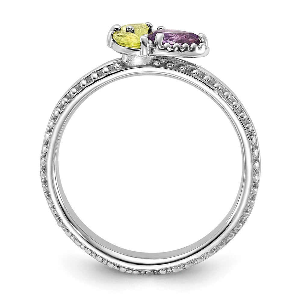Sterling Silver Stackable Expressions Rhodium-plated Textured Amethyst and Peridot Flower Ring Size -7