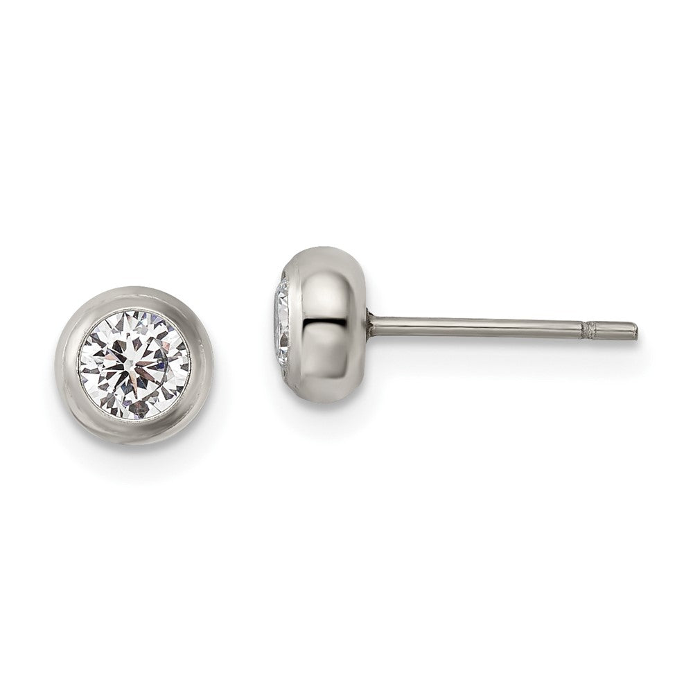 Stainless Steel Polished 4mm Bezel CZ Stud Post Earrings