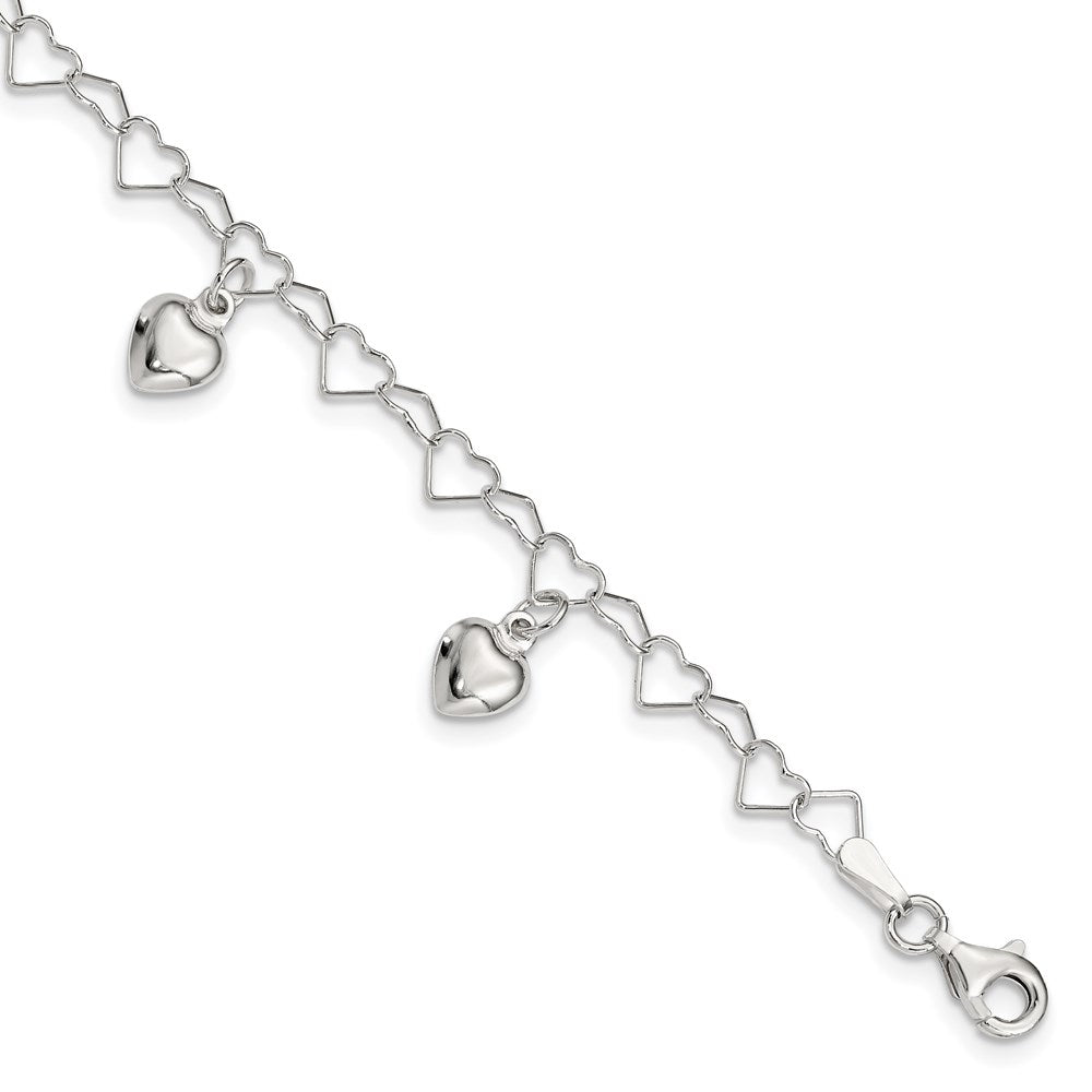 Sterling Silver Polished Dangling Heart Children's Bracelet 6 inches