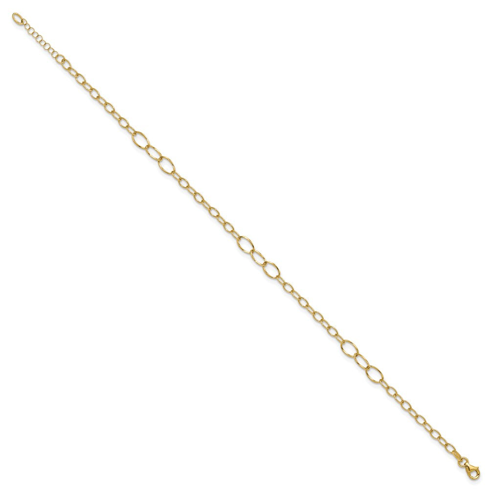 14K Polished Fancy Oval Link 9in Plus 1in ext. Anklet