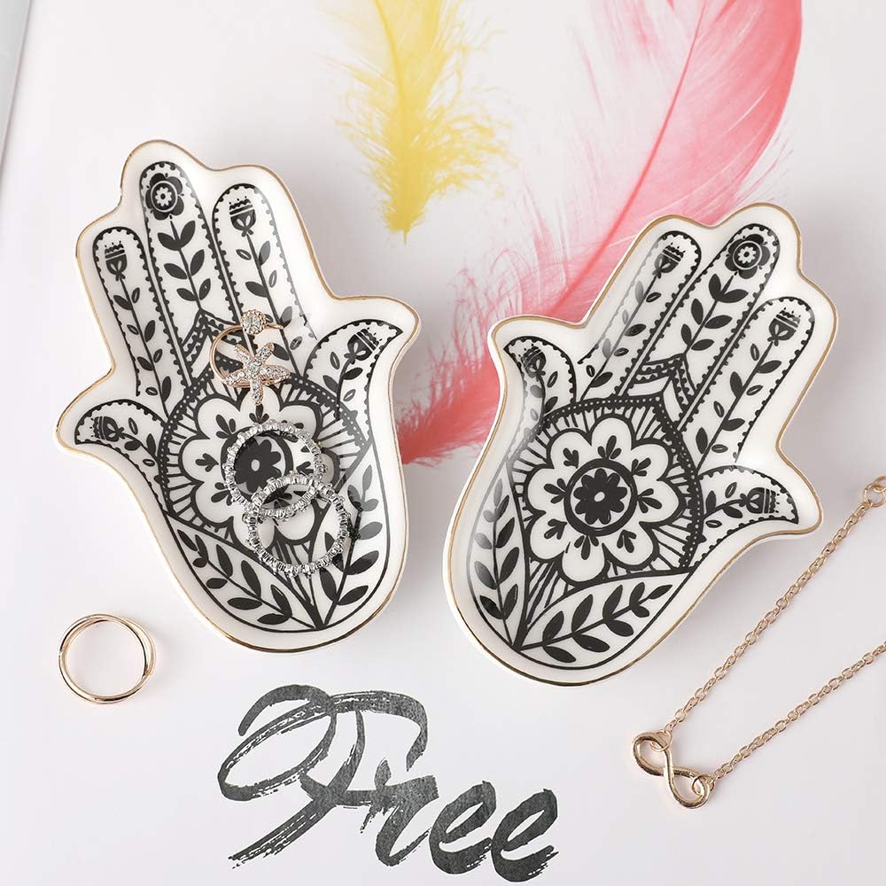 Hamsa Ceramic Trinket Plate and Decorative Jewelry Dish