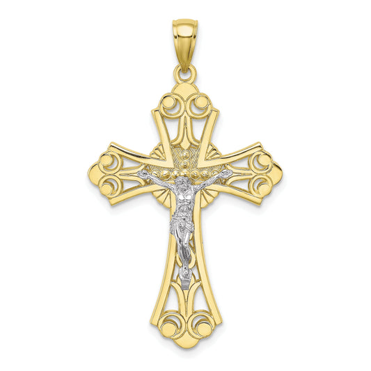 10K w/ Rhodium D/C Filigree Cross Pendant