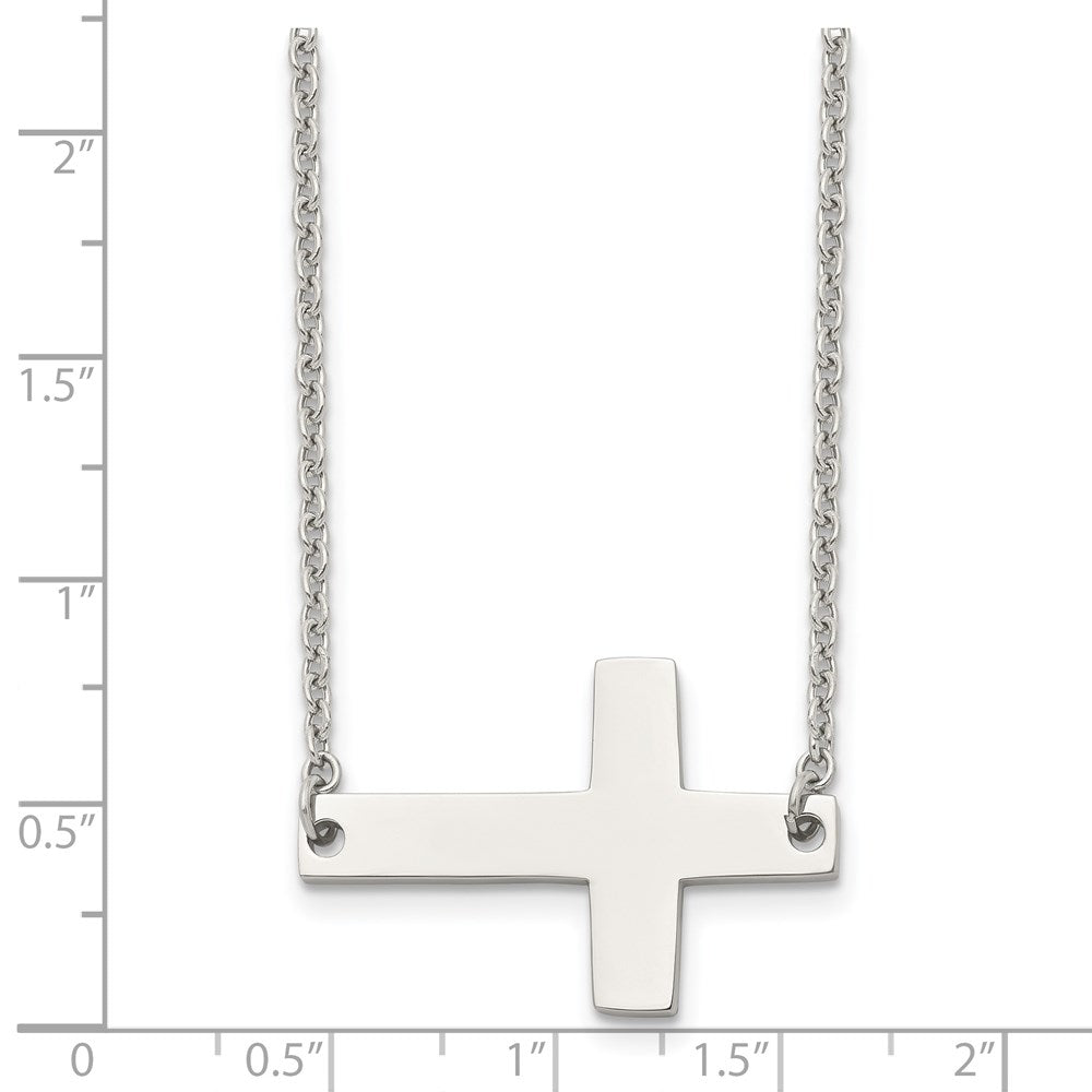 Stainless Steel Polished Sideways Cross 21in Necklace