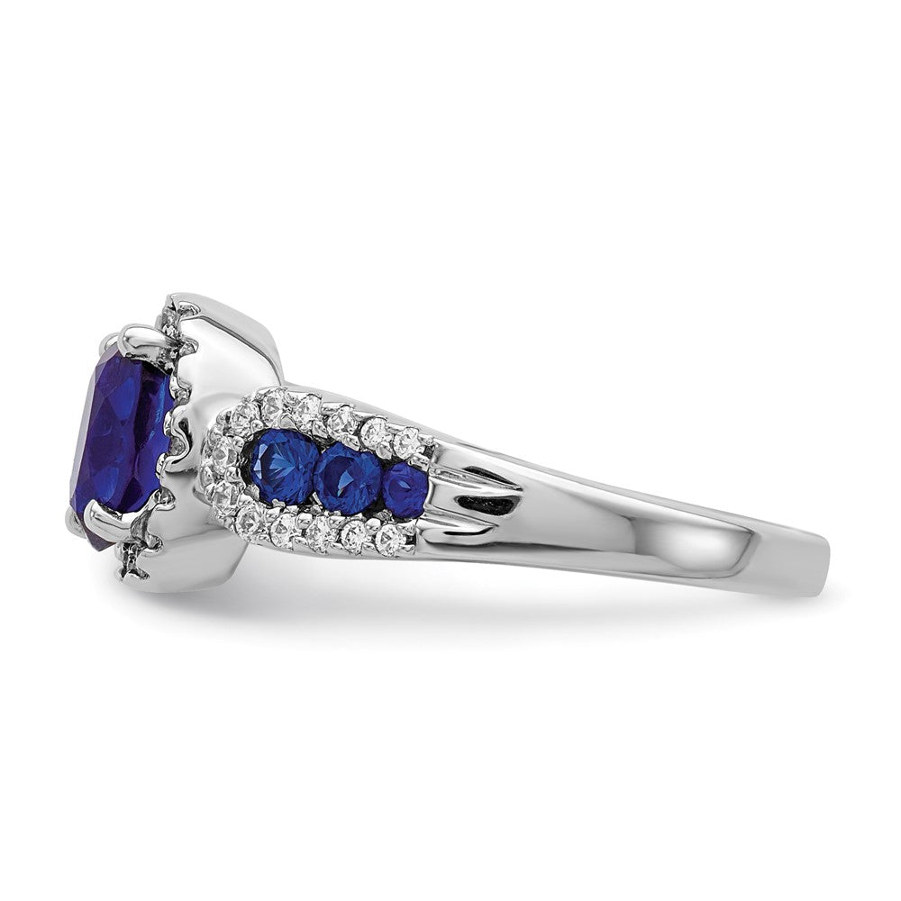 10k White Gold 1/3 carat Lab Grown Diamond VS/SI+ G+ and Oval Lab Created Blue Sapphire Ring