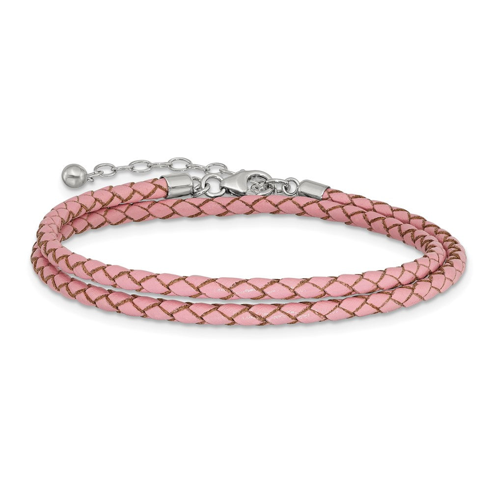 SS Reflections Pink Leather Rh-plated 14in w/2in ext Choker/Wrap Bracelet 14 inches