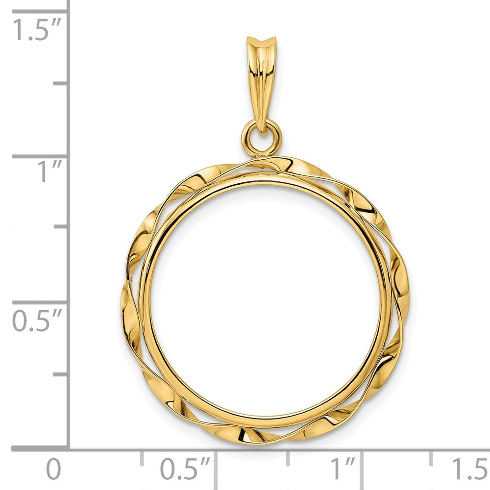 Wideband Distinguished Coin Jewelry 14k Polished Hand Twisted Ribbon 21.6mm Prong Coin Bezel Pendant