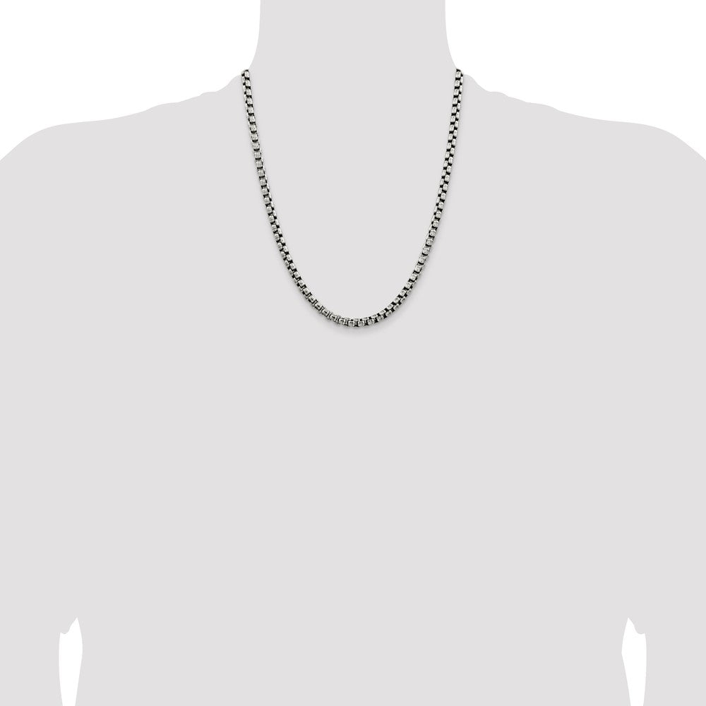 Sterling Silver Antiqued 5.2mm Round Box Chain 22 Inches
