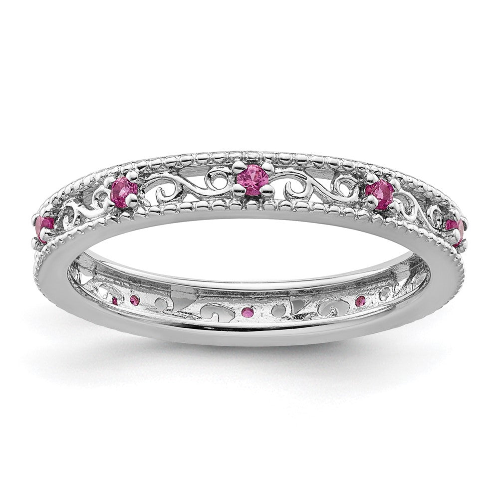 Sterling Silver Stackable Expressions Created Pink Sapphire Ring Size -9