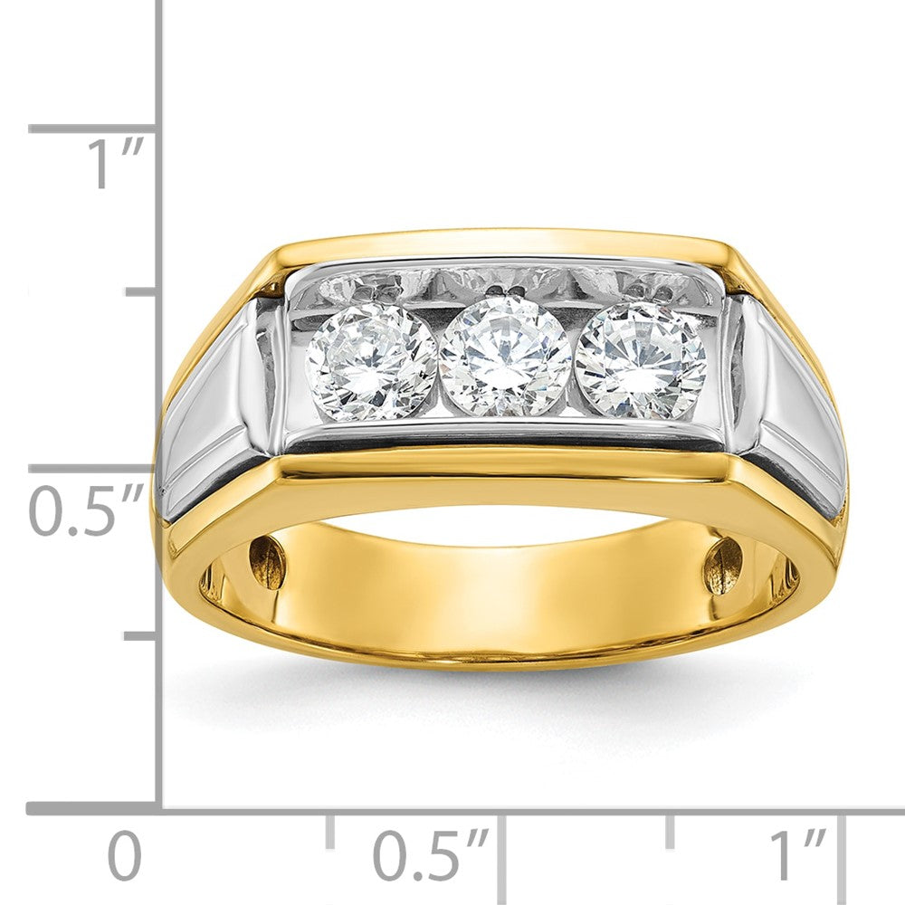 IBGoodman 14k Two-tone Men's Polished and Grooved 3-Stone Ring Mounting