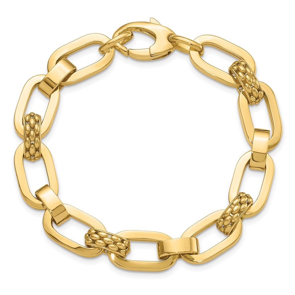 14K Polished and Textured Fancy Link Bracelet 7.5  inches