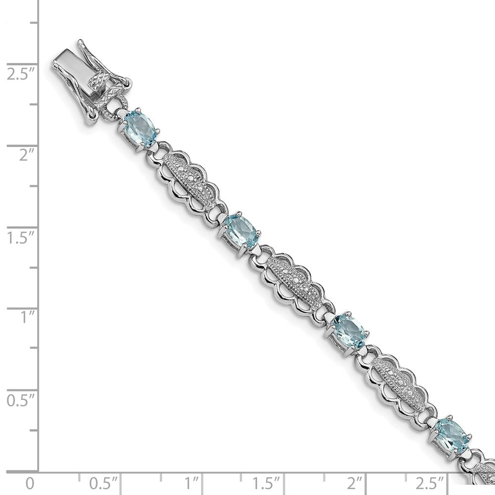Sterling Silver Rhodium-plated Aquamarine & Diamond Bracelet 7 inches