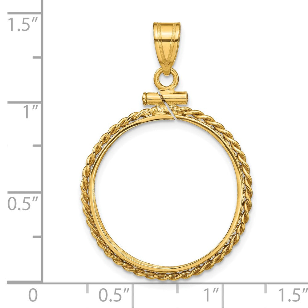 Wideband Distinguished Coin Jewelry 14k Polished Twisted Wire 22.0mm x 1.9mm Screw Top Coin Bezel Pendant