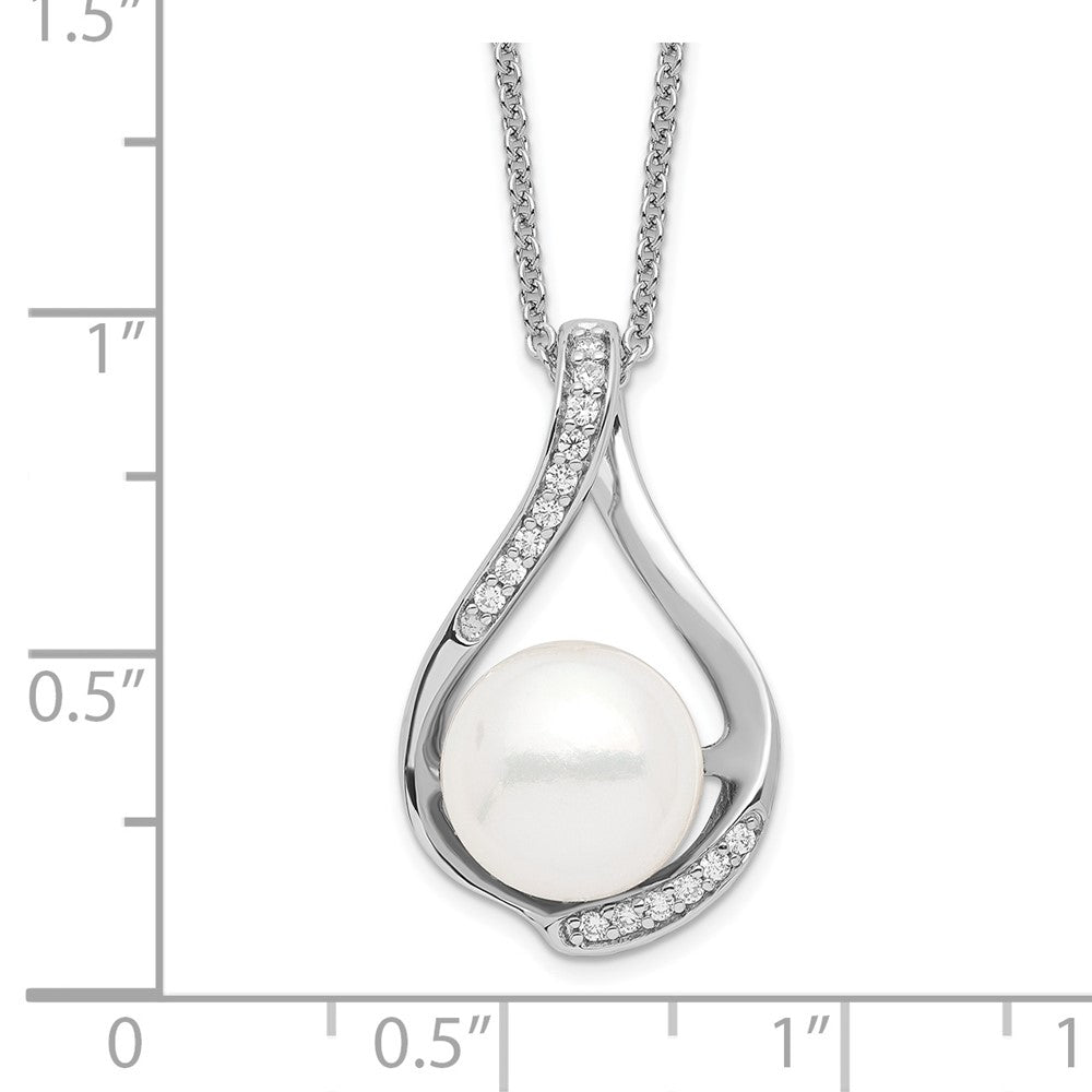 Sentimental Expressions Sterling Silver Rhodium-plated FW Cultured Pearl CZ Forever (Embrace) 18in Necklace 18 Inches