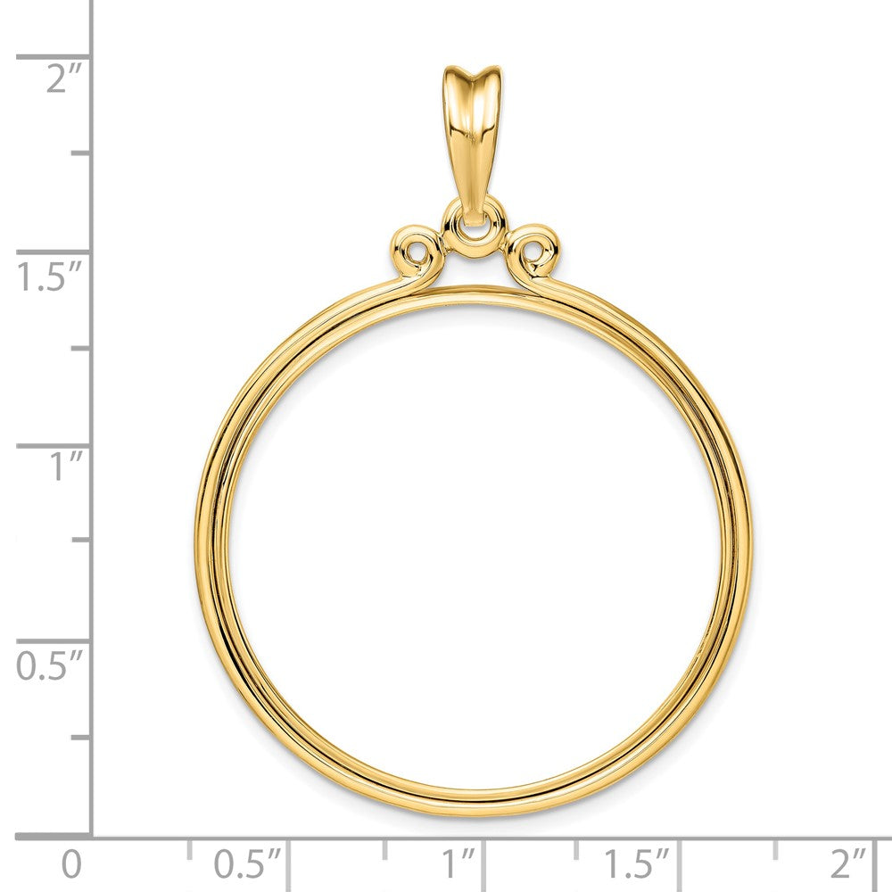 Wideband Distinguished Coin Jewelry 14k Polished Triple Circle Top 34.2mm Prong Coin Bezel Pendant