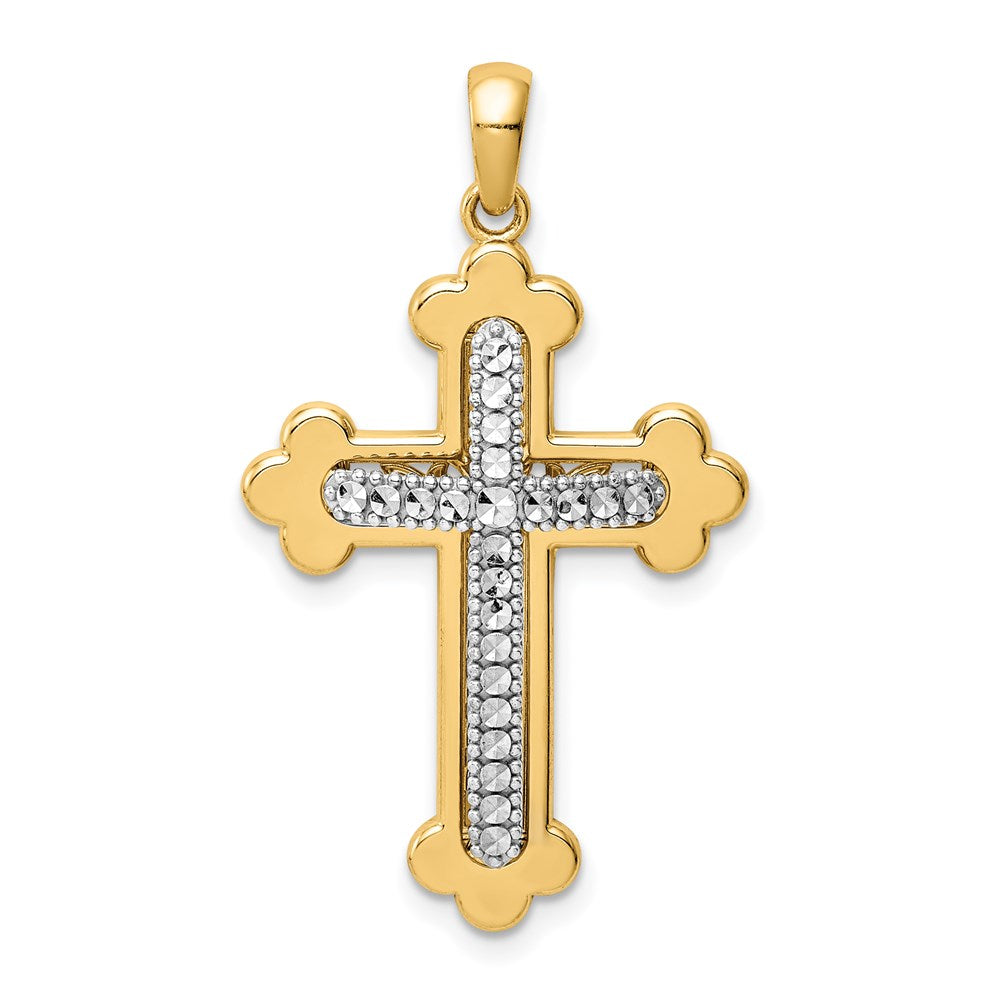 14k Two-tone Diamond-cut Polished 3D Cross Pendant