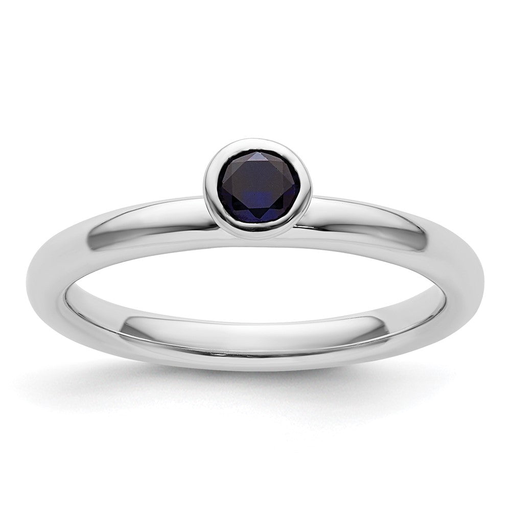 Sterling Silver Stackable Expressions High 4mm Round Cr. Sapphire Ring Size -10