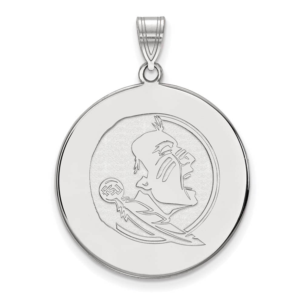 Sterling Silver Rhodium-plated LogoArt Florida State University Seminole Extra Large Disc Pendant Q-SS086FSU