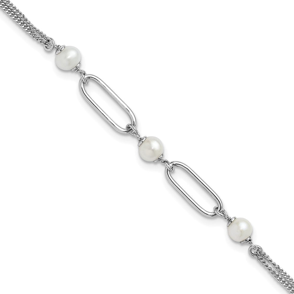 Sterling Silver RH-plated Polished FWC Pearls w/2in ext. Bracelet 9  inches