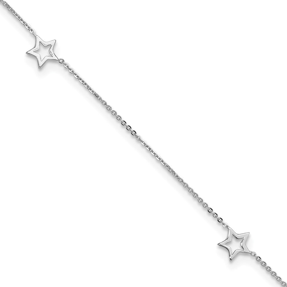 14K White Gold Adjustable Star 9in Plus 1in ext. Anklet 9 inches