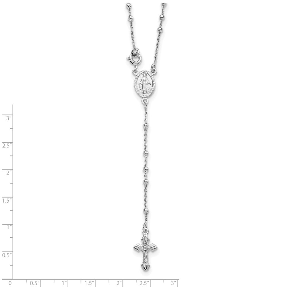 Sterling Silver 18 Rhodium Plated Polished Beaded Rosary 18 Inches