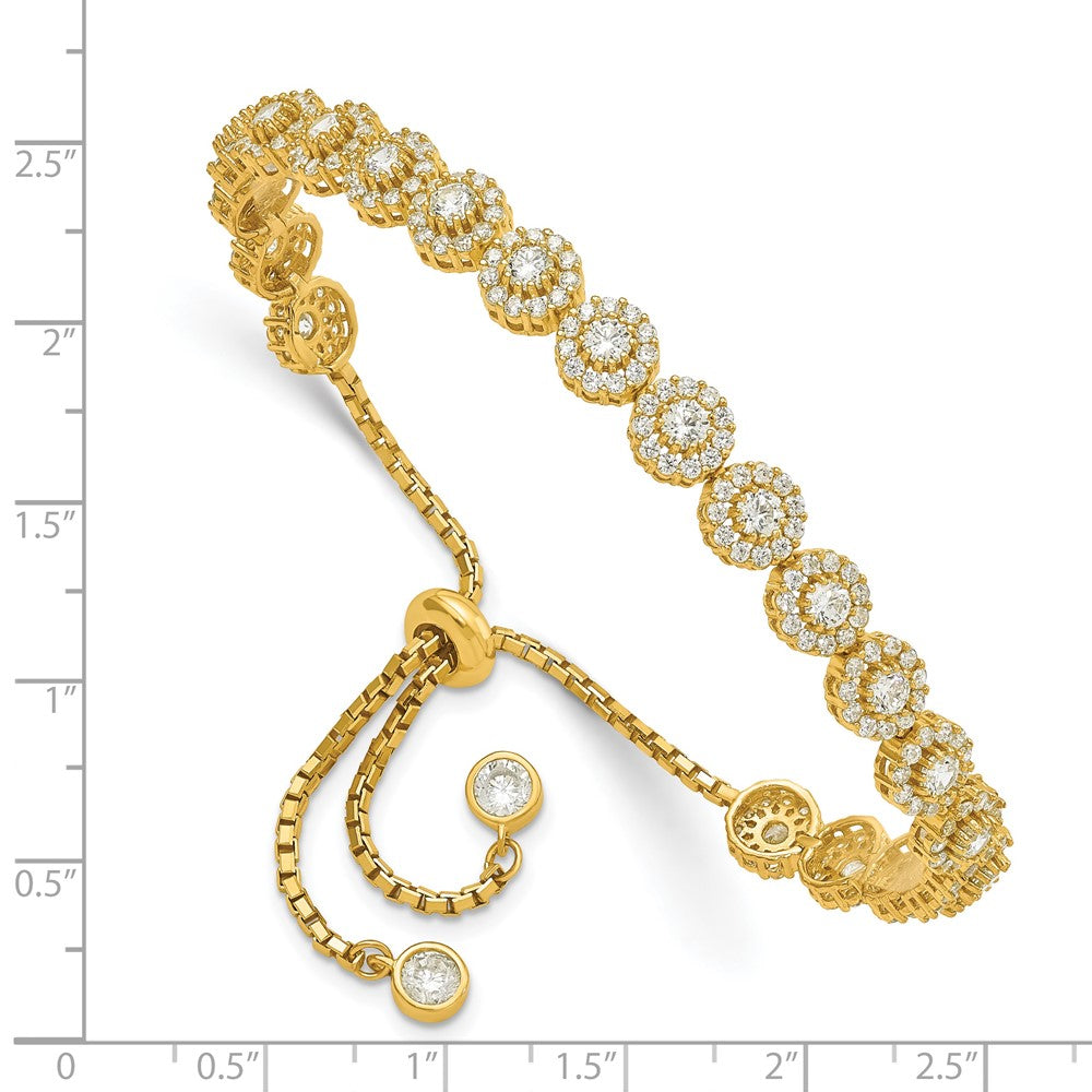 Sterling Silver Gold-tone CZ Halo Adjustable Bracelet 10 inches