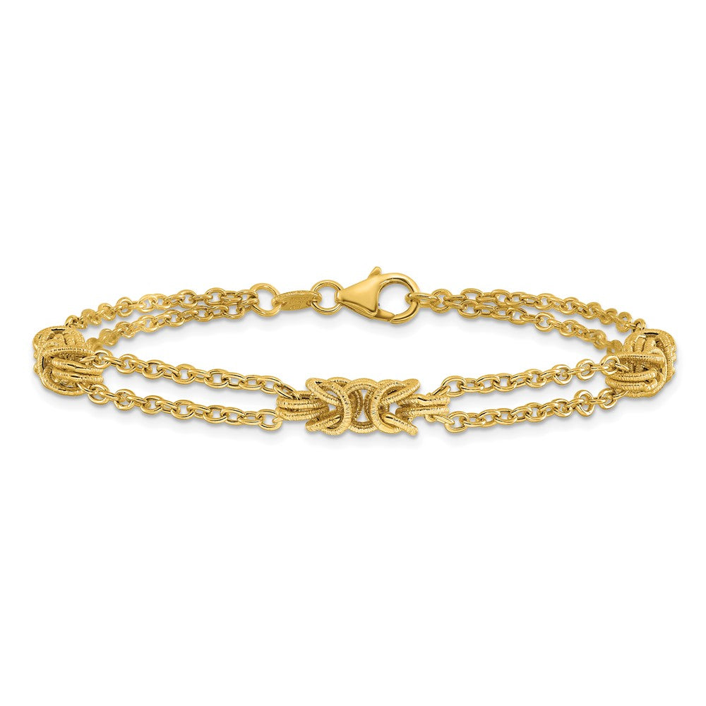 14K Polished and Textured Multi-strand Bracelet 7.5  inches